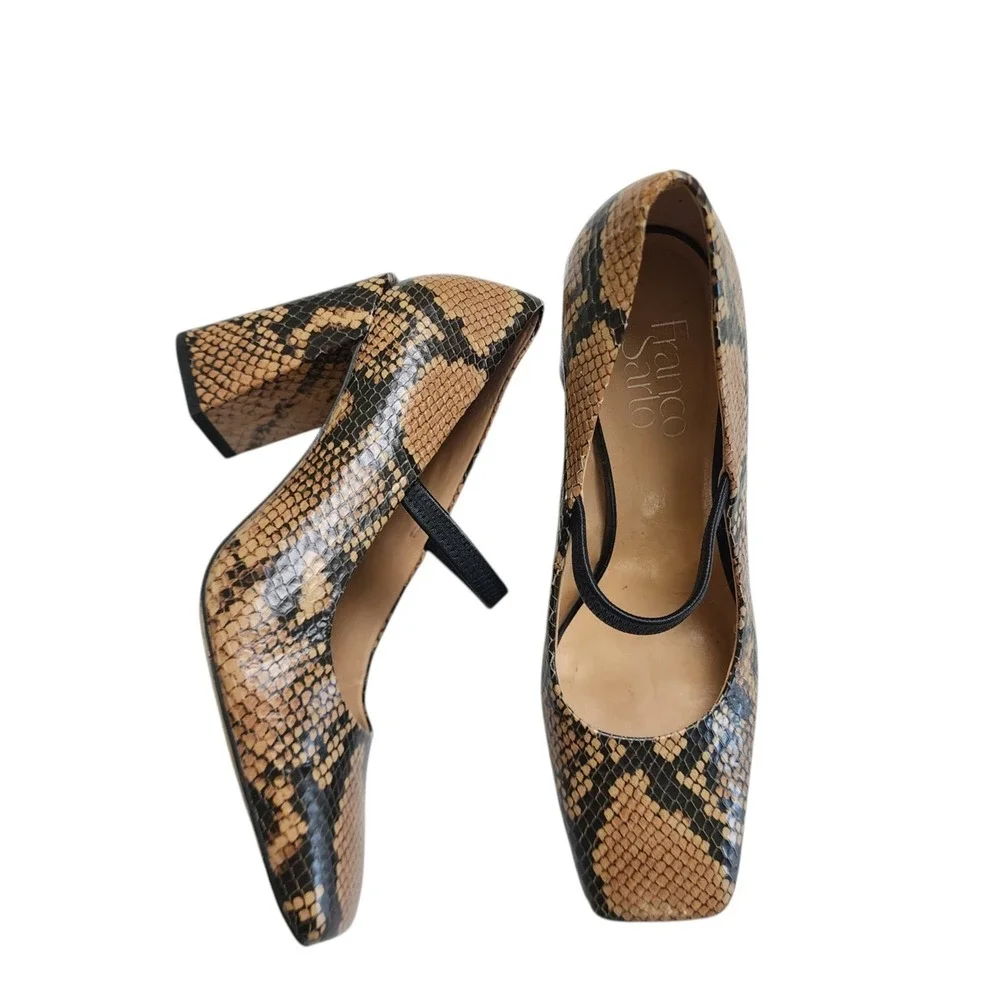 Franco Sarto Womens Halo Square Toe Mary Jane Pump Size 6.5 Brown Snakeskin